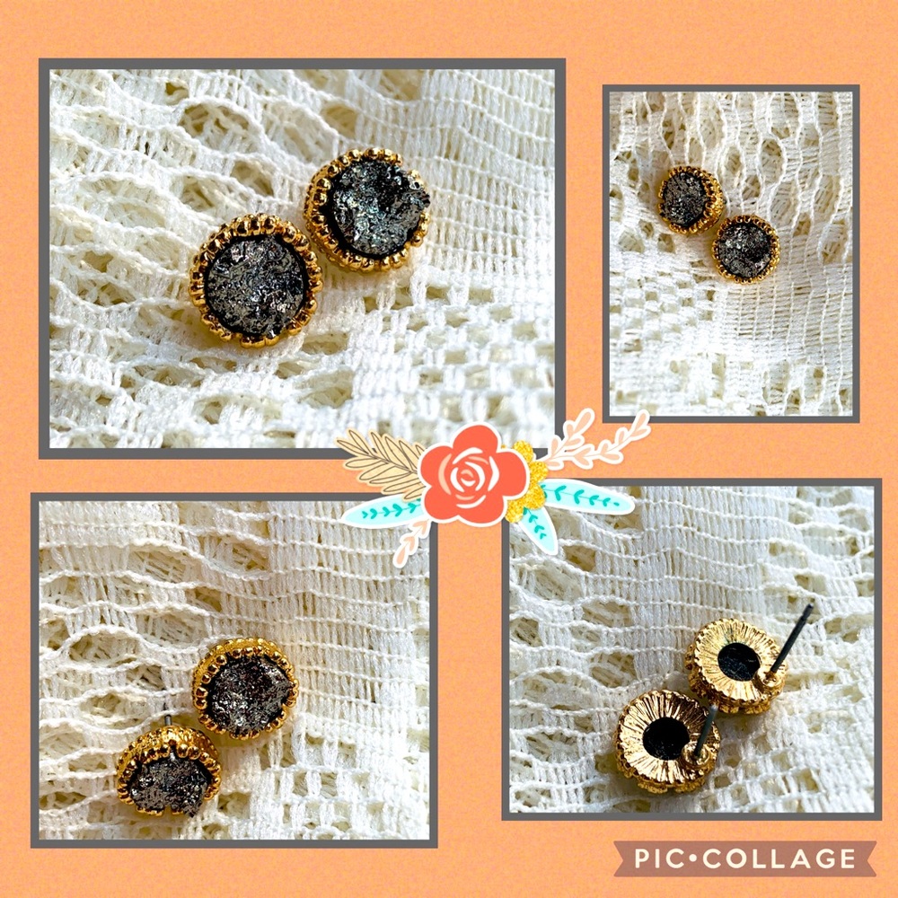 •Gunmetal Grey Druzy Stud Earrings•